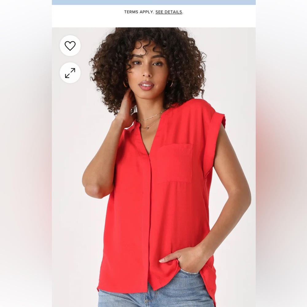 Lulu’s Red Orange Short Sleeve Button-Up Top shirt size:XS- NWT
